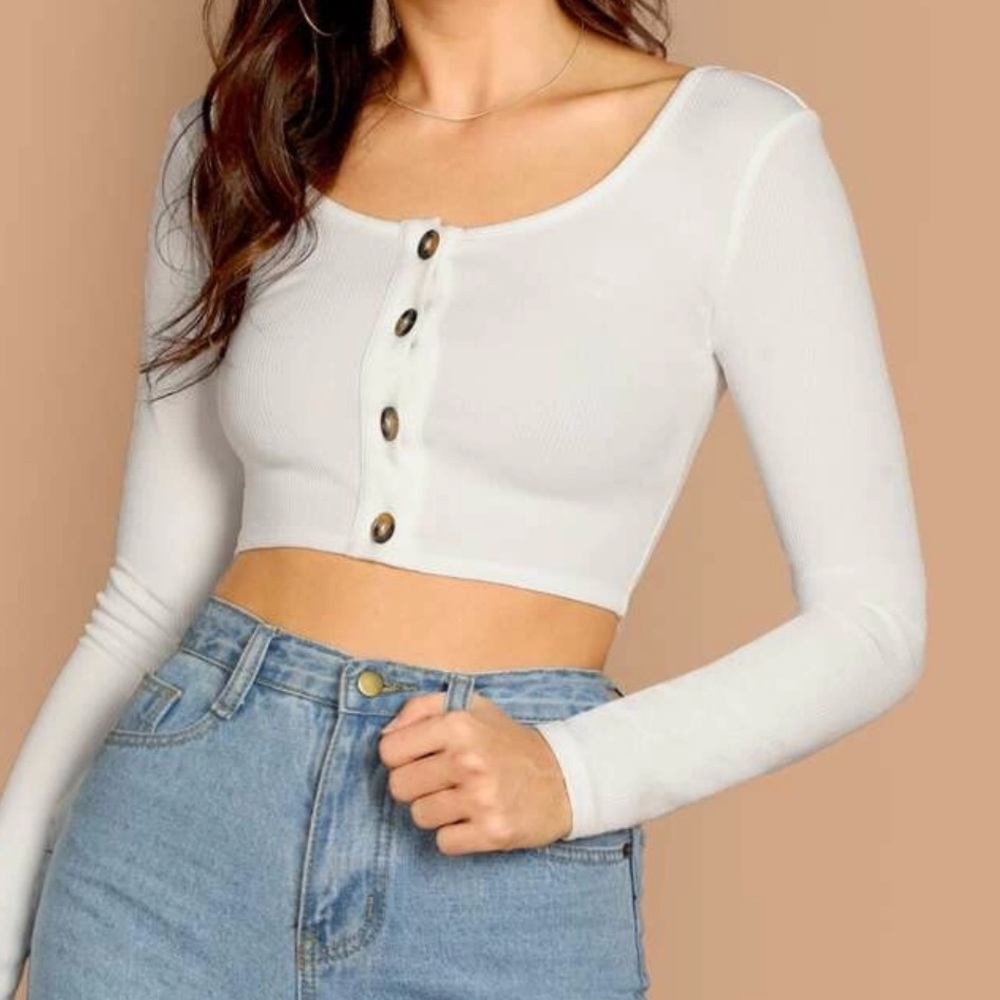 Button Front Form Fitting Crop Top - image 1